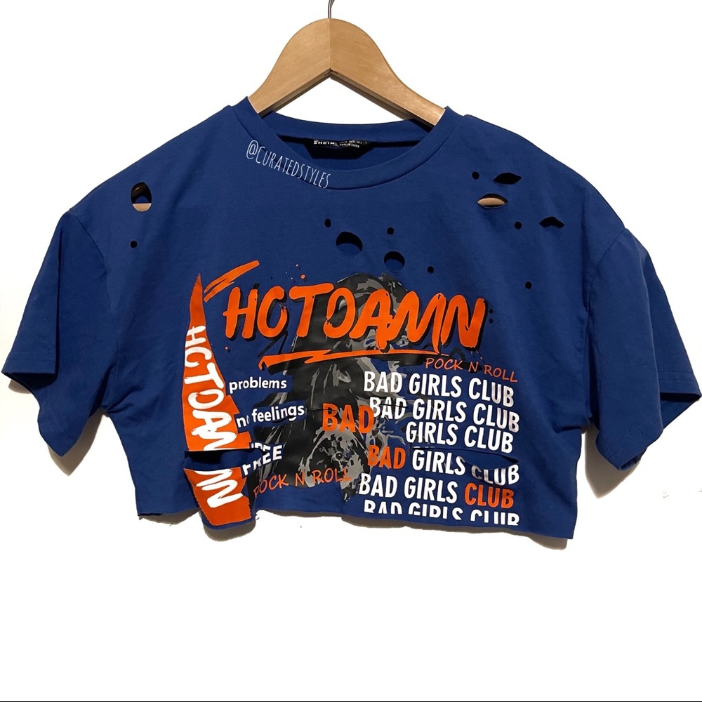 SHEIN Hot Damn Destroyed Cropped Shirt / Top Sz XS